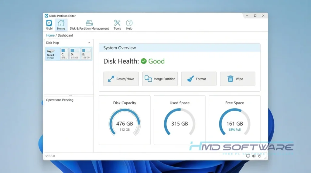 NIUBI Partition Editor 10.3.0 Home Dashboard by HMD Software