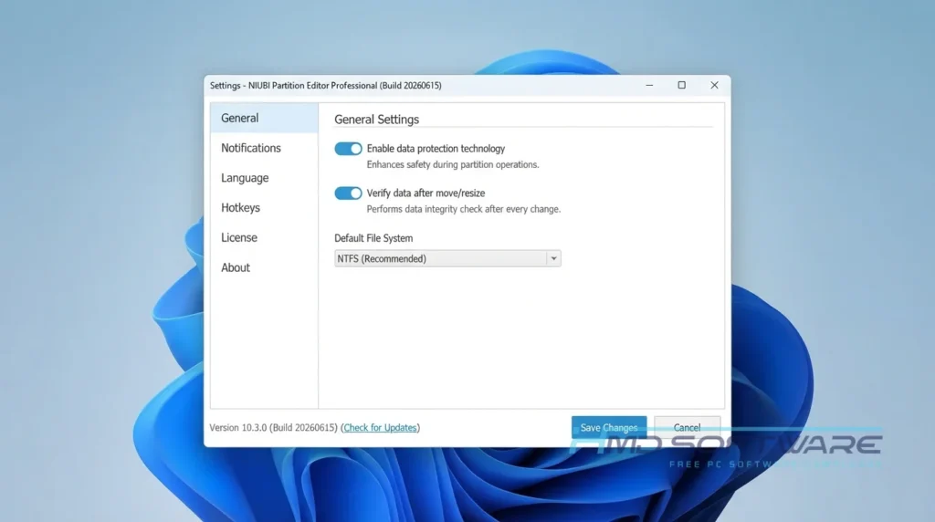 NIUBI Partition Editor settings by HMD Software