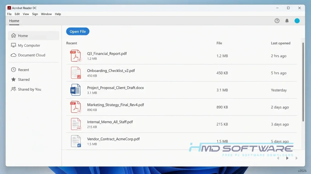 Adobe Acrobat Reader DC 2026 dashboard By HMD Software