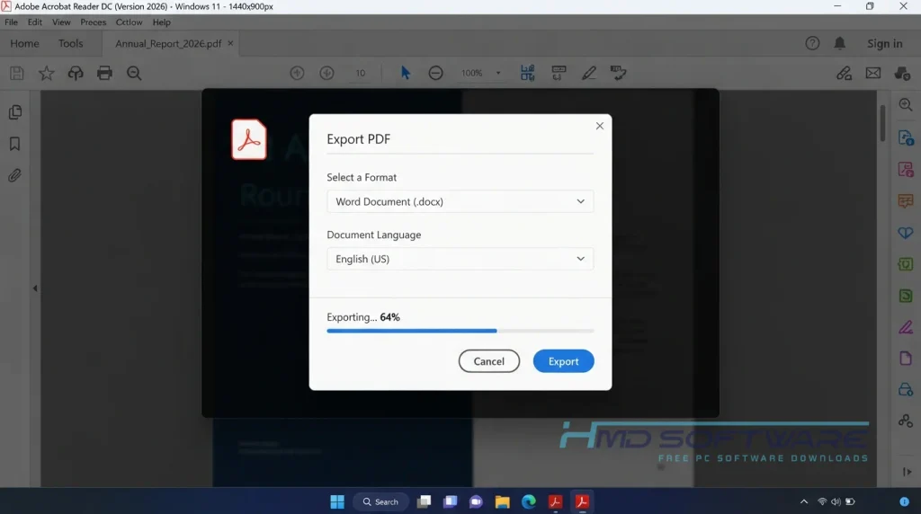 Adobe Acrobat Reader export dialog By HMD Software