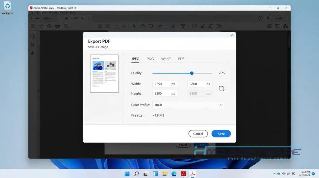 Adobe Acrobat export dialog window By HMD Software