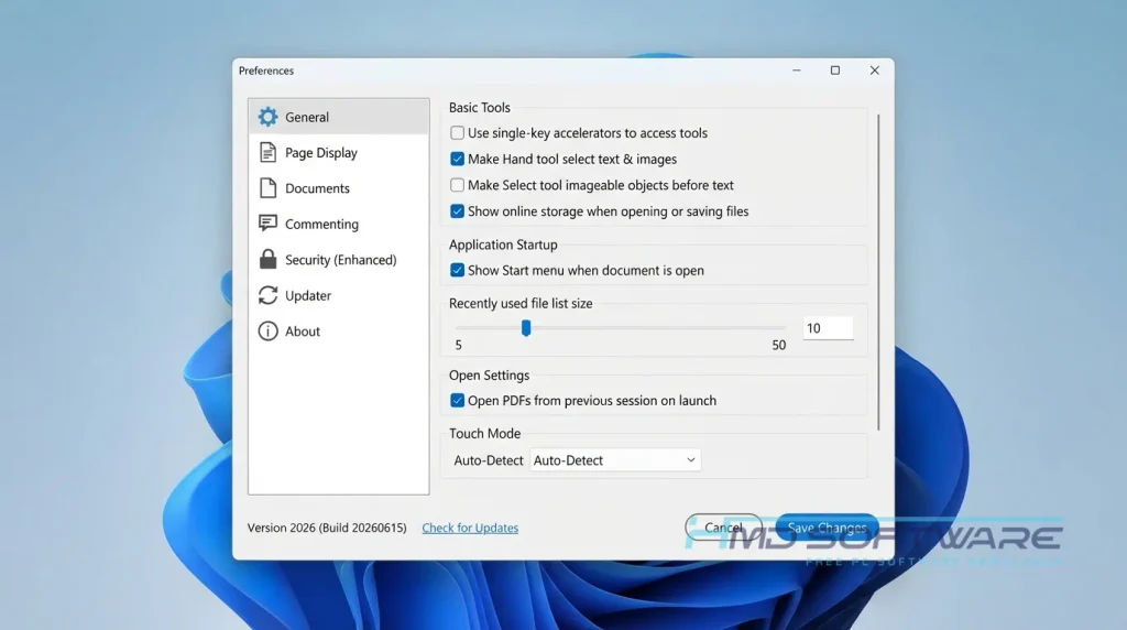 Adobe Acrobat settings window open By HMD Software