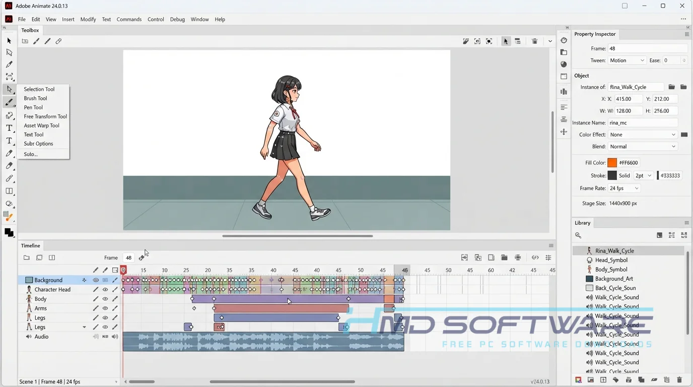 Adobe Animate 2024 24.0.13 core workflow work By HMD Software
