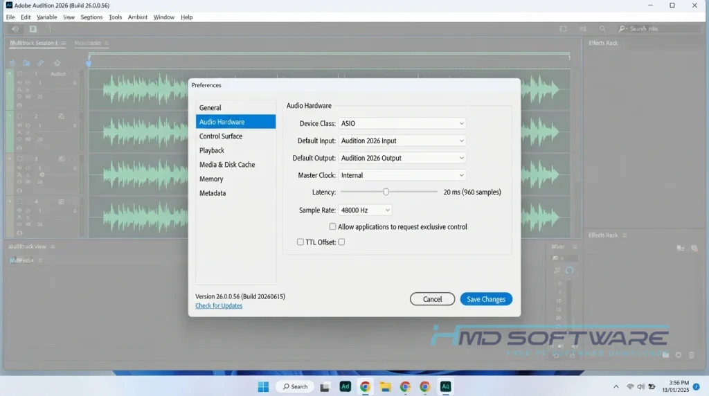 Adobe Audition audio hardware program settings By HMD Software