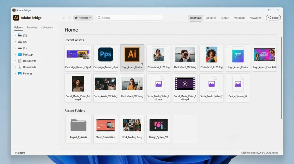 Adobe Bridge 2026 dashboard screen capture By HMD Software