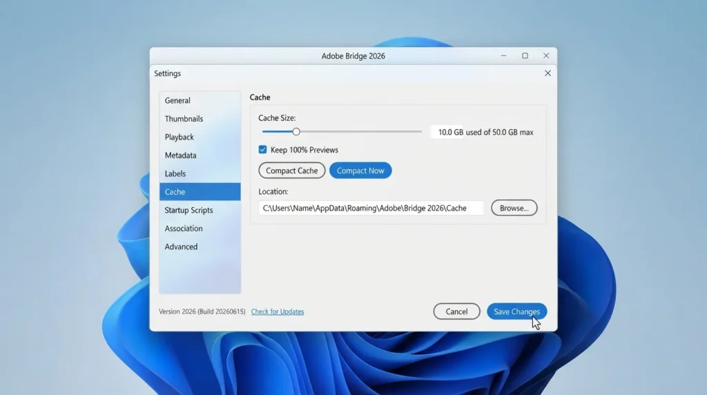 Adobe Bridge settings interface By HMD Software