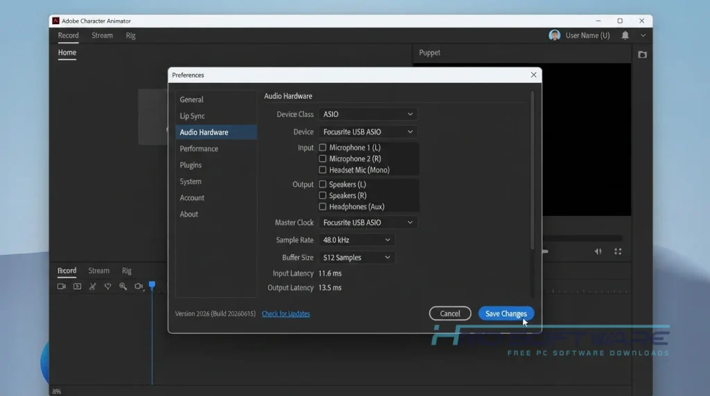 Adobe Character Animator preference Settings By HMD Software