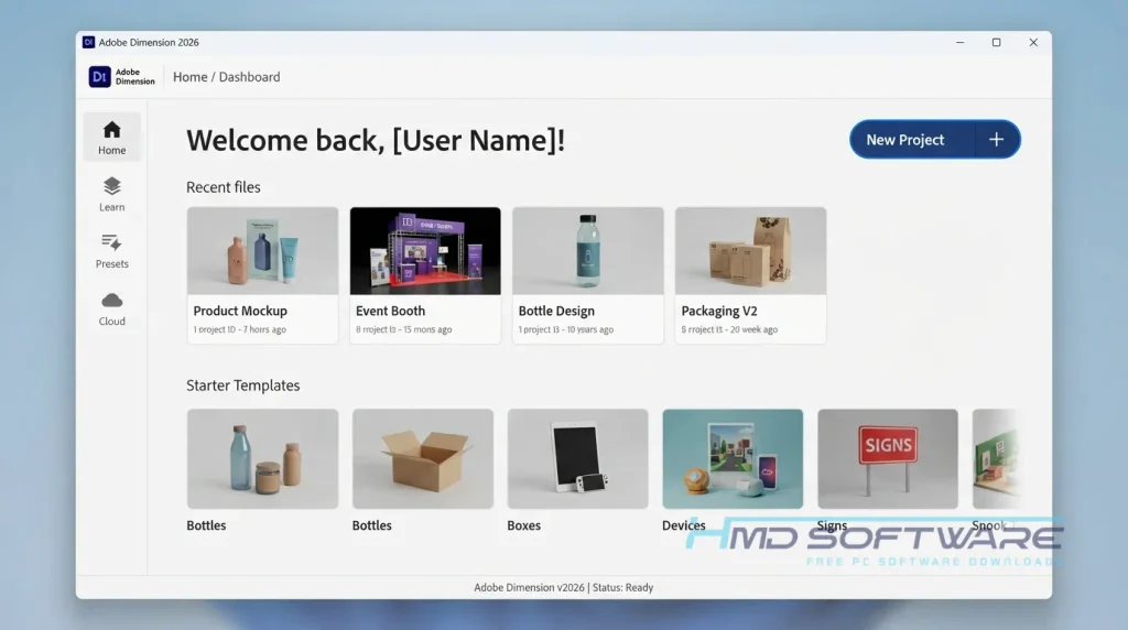 Adobe Dimension 2026 dashboard displayed By HMD Software