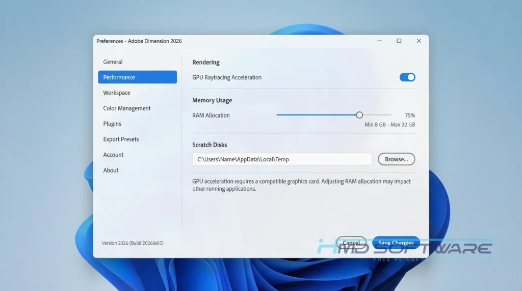 Adobe Dimension Adjusting application settings program By HMD Software