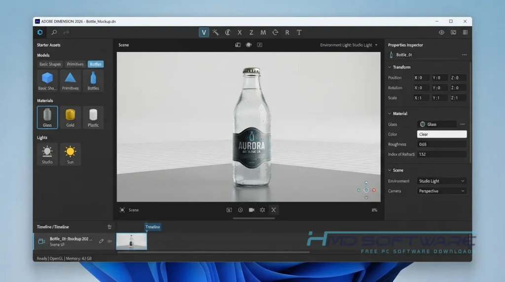 Adobe Dimension workspace mockup By HMD Software
