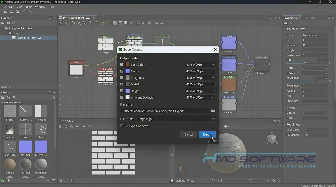 Adobe Substance 3D Designer 16.0.0 Modal Dialog by HMD Software