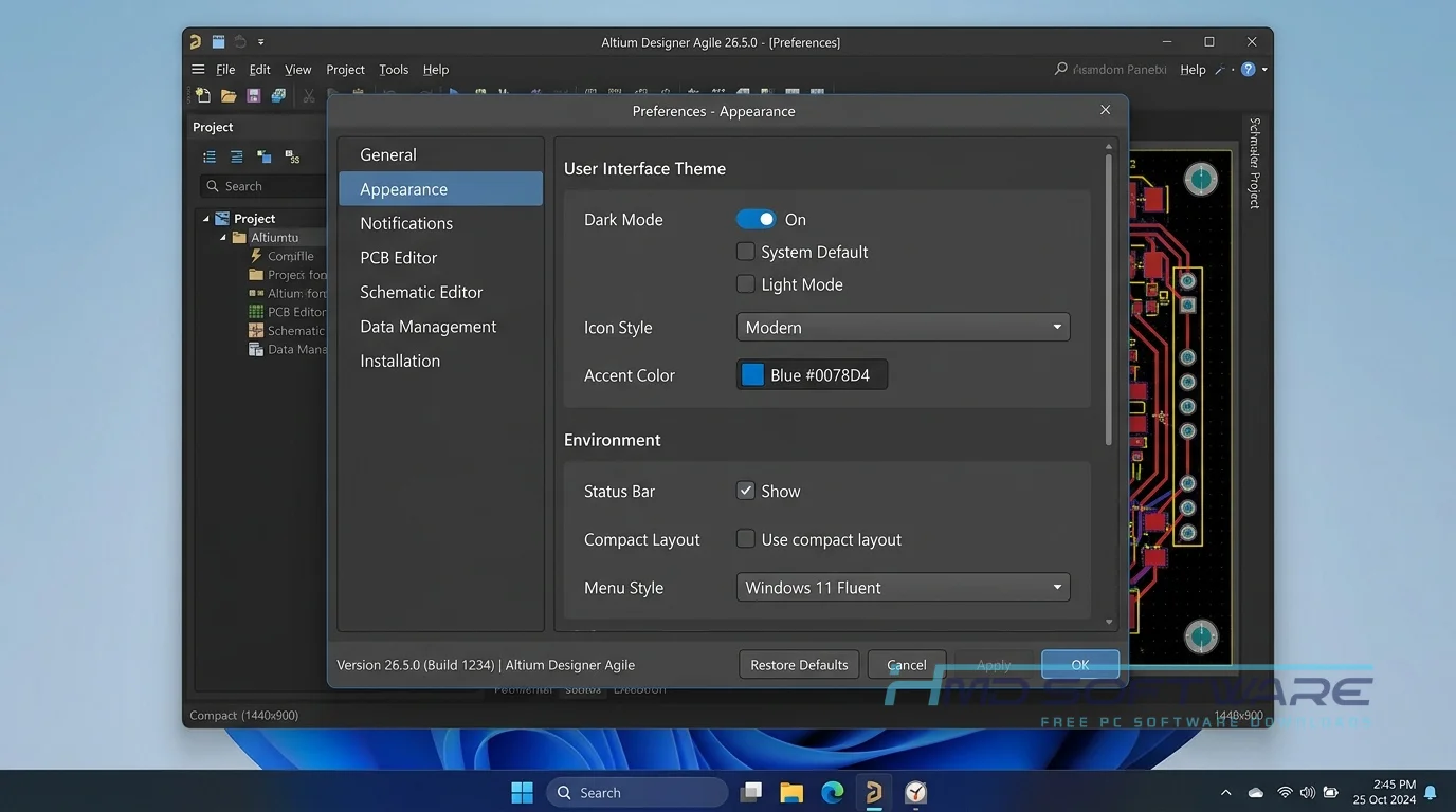 Altium Designer Agile 26.5.0 Preferences wind by HMD Software