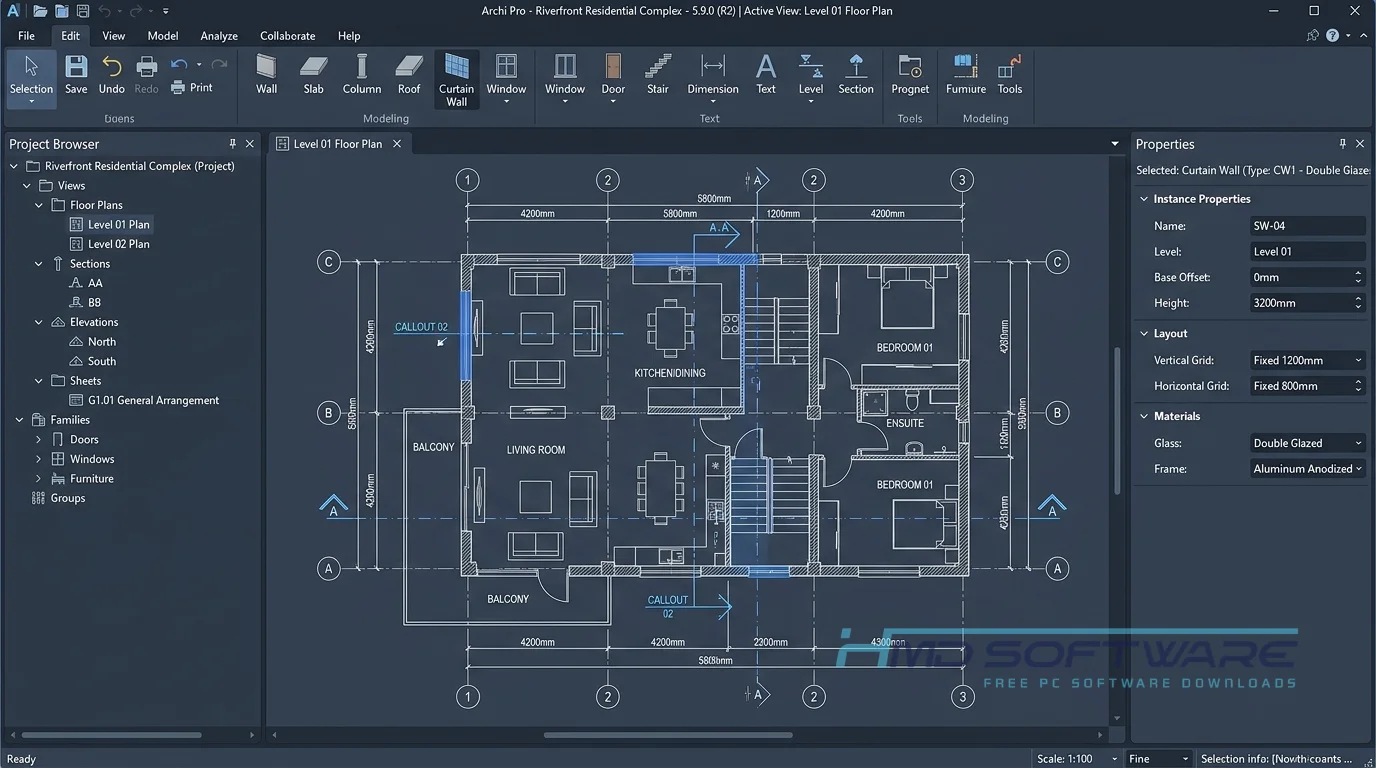 Archi 2026 5.9.0 Main feature screen desktop application by HMD Software