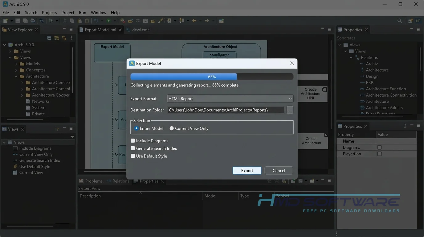 Archi 5.9.0 Modal dialog in application by HMD Software