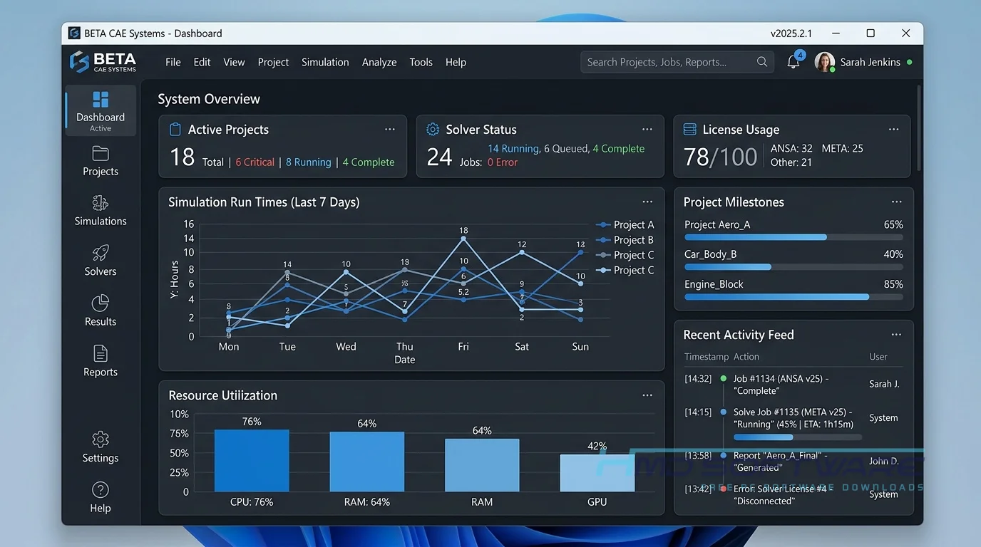 BETA CAE Systems dashboard screen by HMD Software