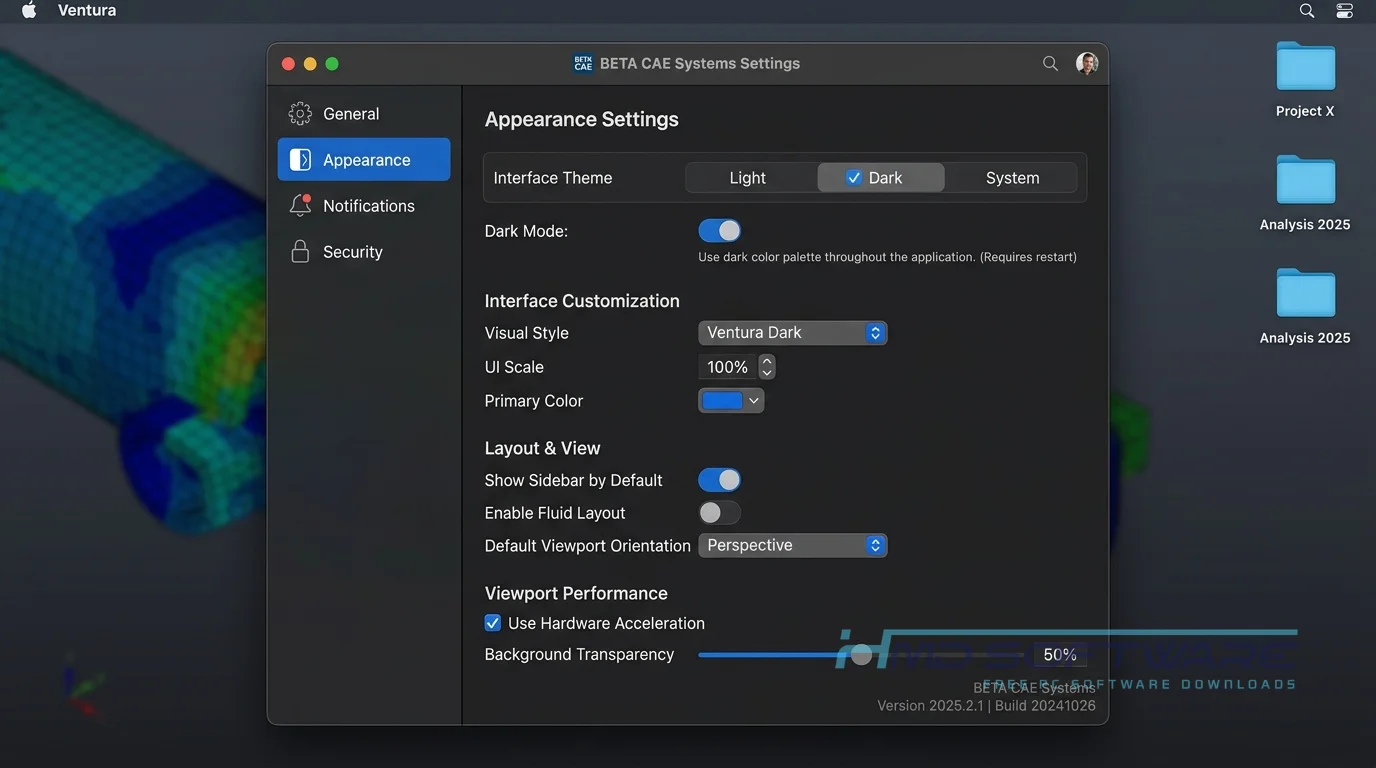 BETA CAE Systems settings panel by HMD Software