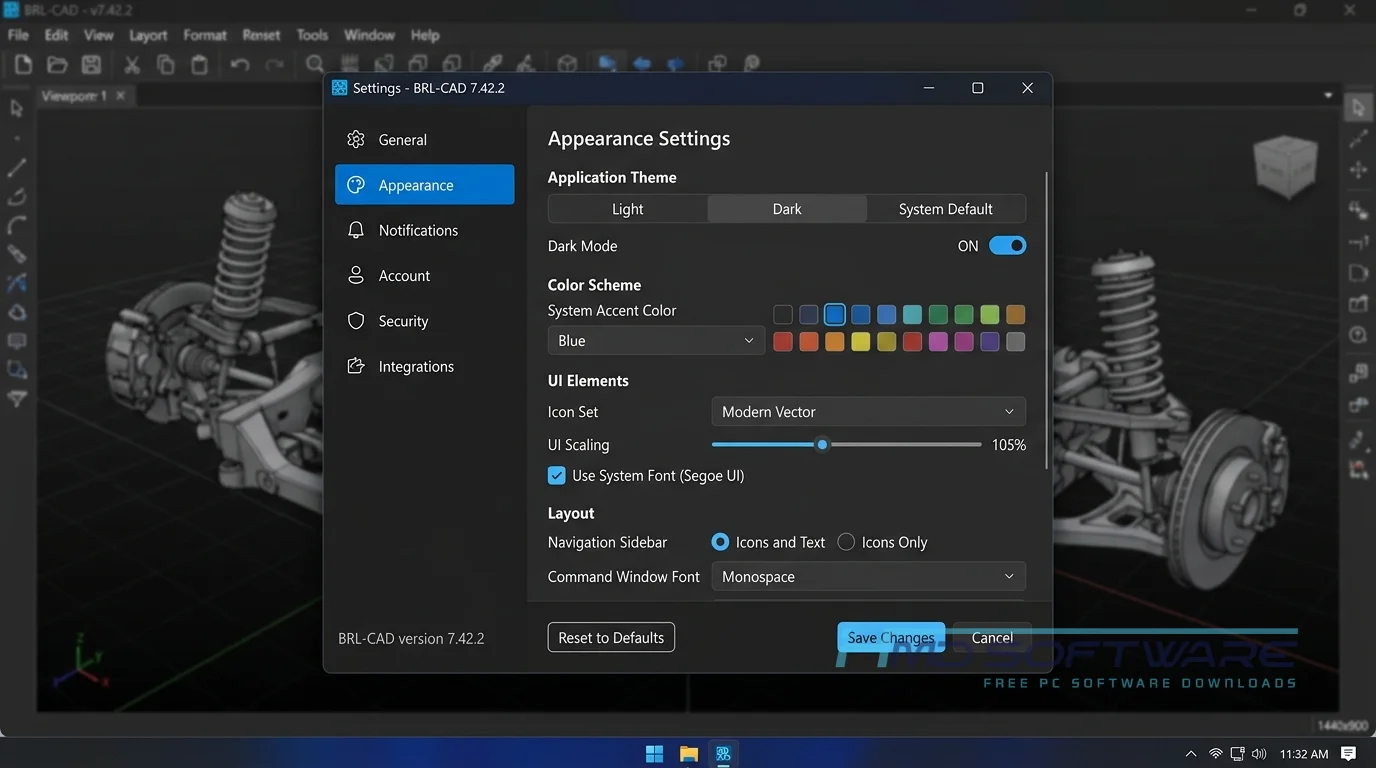 BRL-CAD 7.42.2 Settings Panel by HMD Software