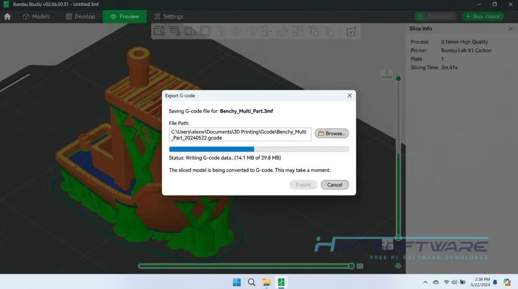 Bambu Studio Export G-code modal by HMD Software