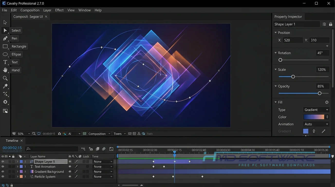 Cavalry Professional 2.7.0 Motion design tool interface by HMD Software