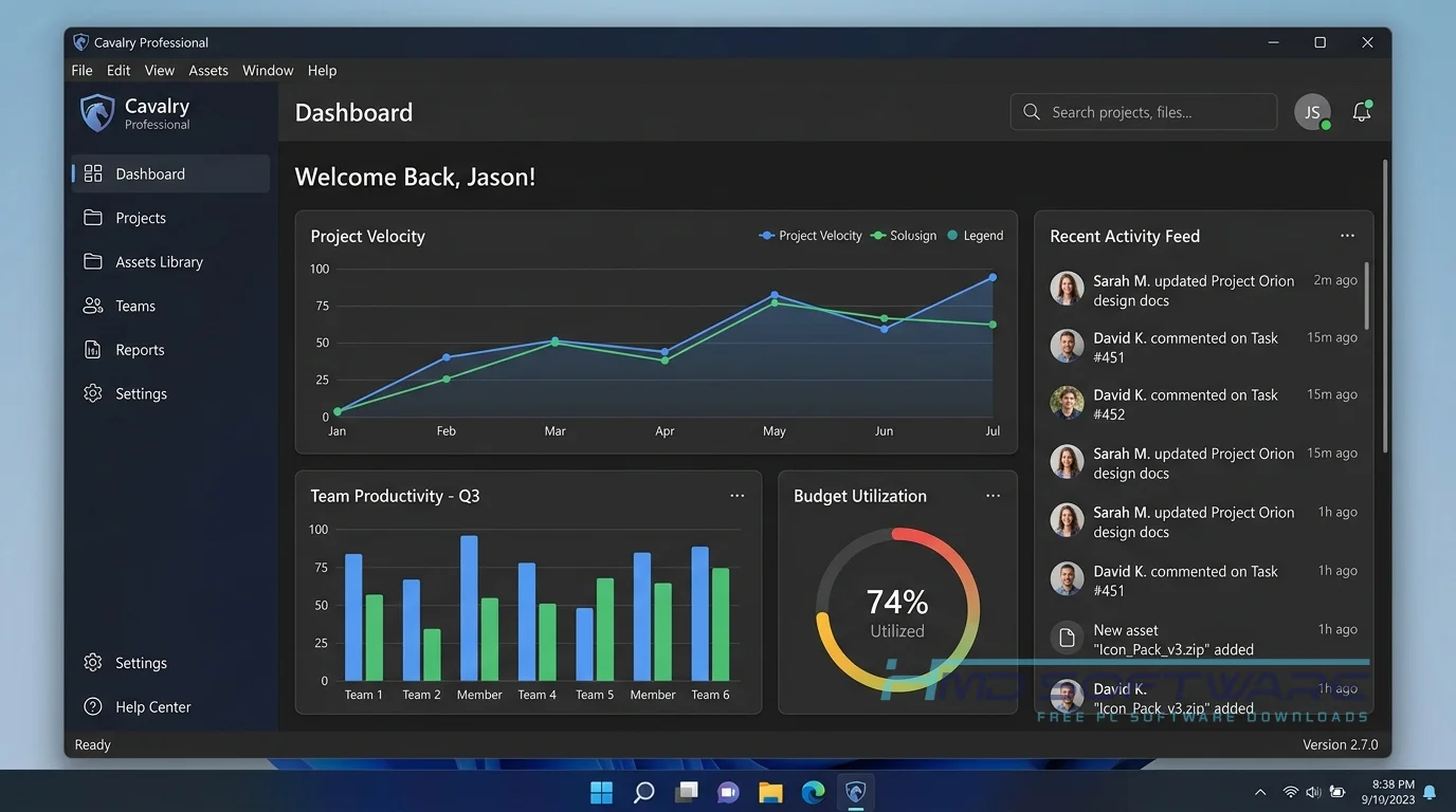 Cavalry Professional 2.7.0 dashboard home by HMD Software