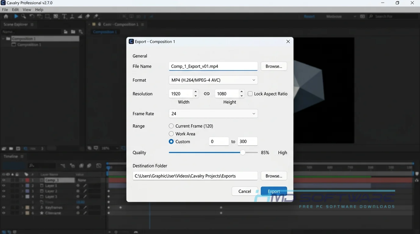 Cavalry Professional Export Modal by HMD Software