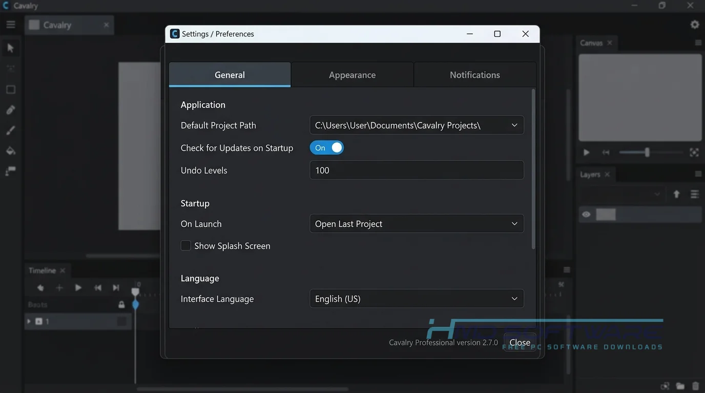Cavalry Professional Settings Preferences Panel Cavalry by HMD Software
