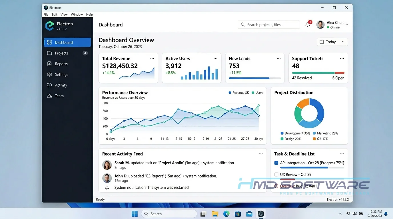 Dashboard Home Screen Electron App by HMD Software