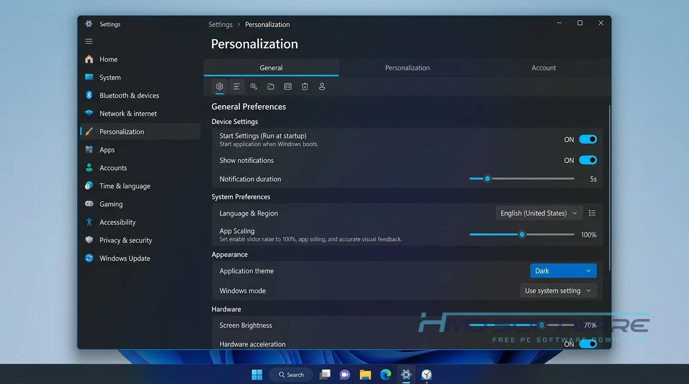 Detailed Windows 11 Pro Settings UI by HMD Software