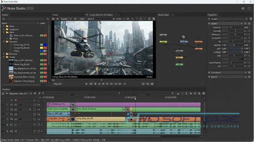 Nuke Studio 2026 16.1 workspace screen capture By HMD Software