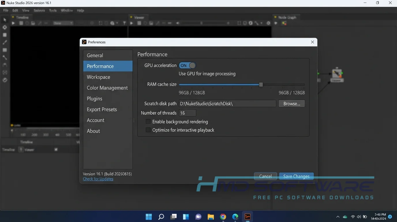 Nuke Studio 2026 settings window interface By HMD Software