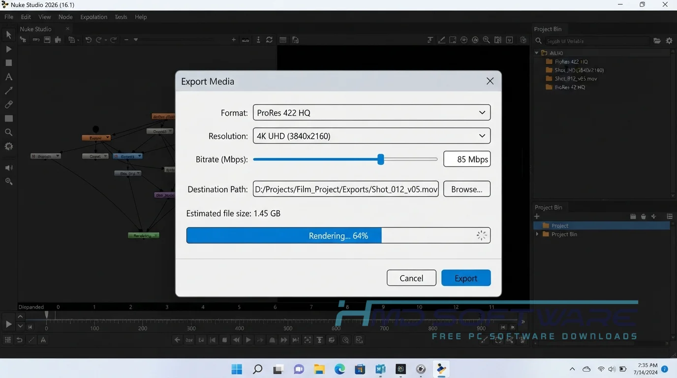 Nuke Studio rendering progress monitor and export media By HMD Software