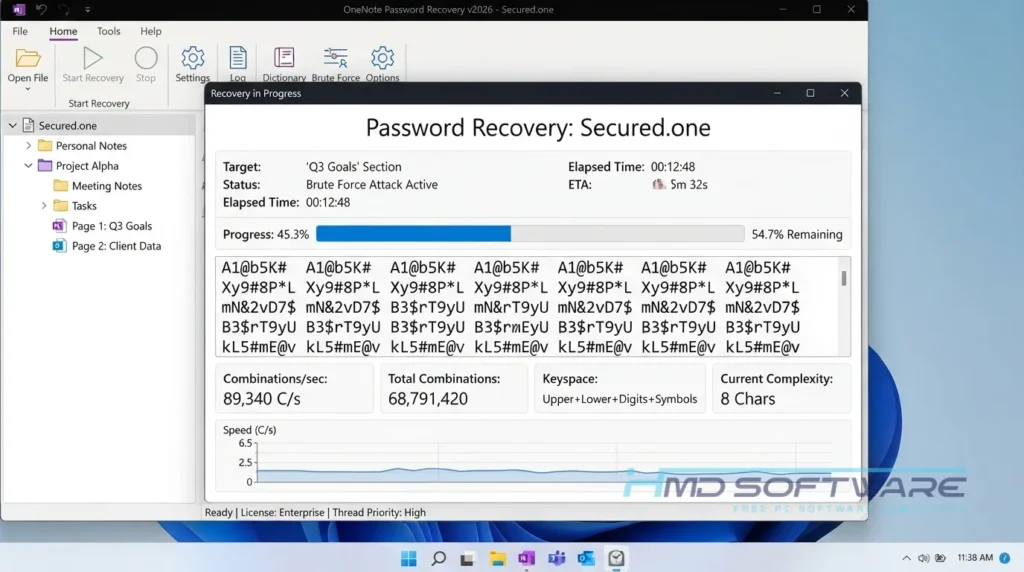 Onenote password recovery in Workflow pro by HMD Software
