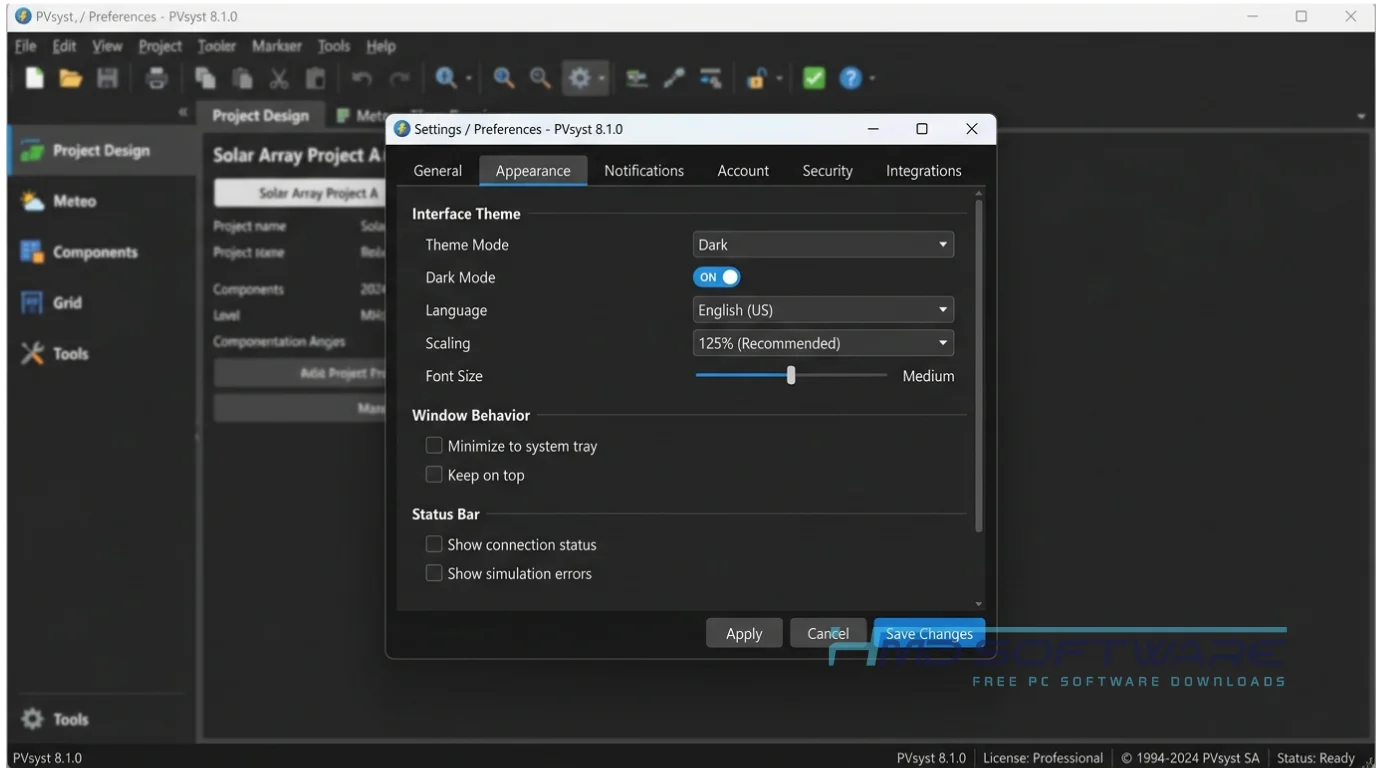 PVsyst 8.1.0 modal dialog by HMD Software