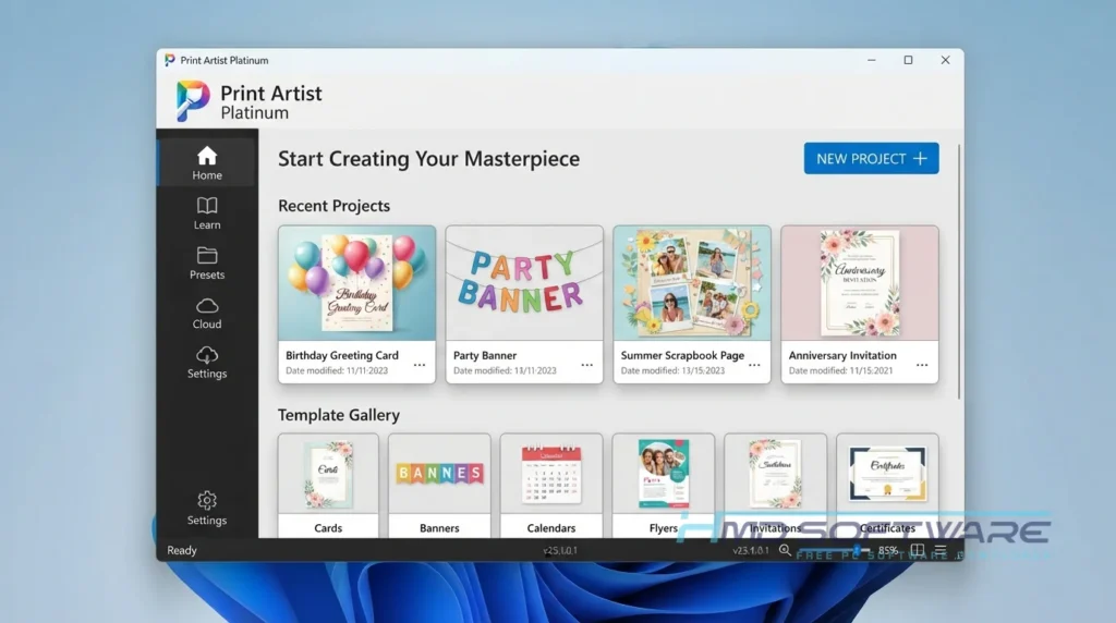 Print Artist Platinum 25.1.0.1 home screen by HMD Software