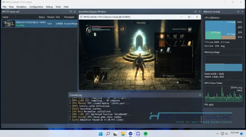RPCS3 2026 0.0.40 Emulator running game on Windows By HMD Software
