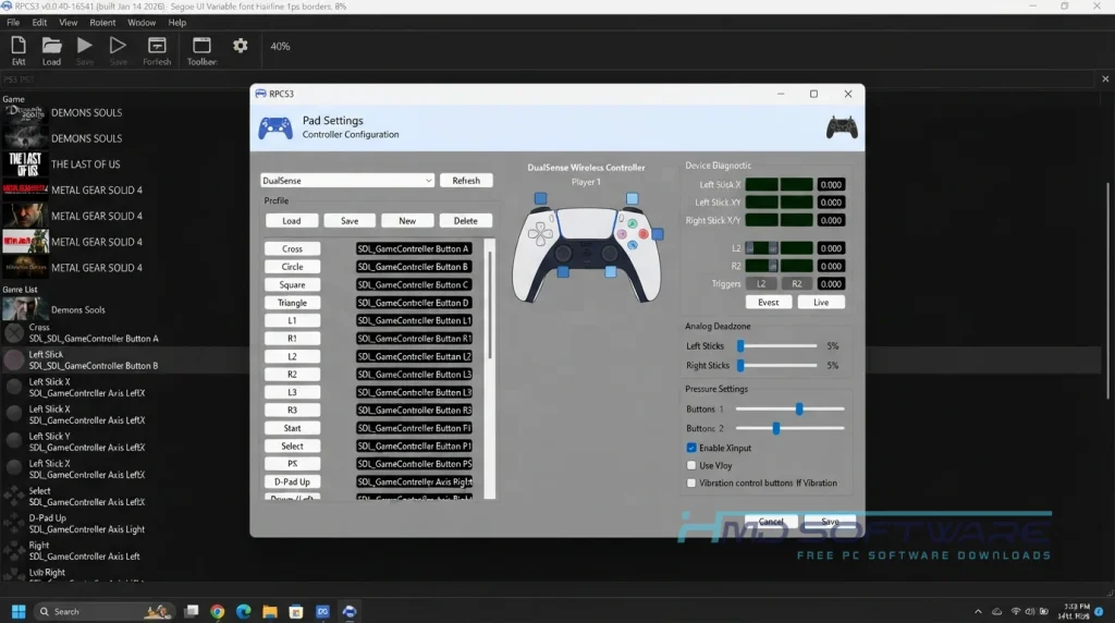 RPCS3 Controller settings modal dialog By HMD Software