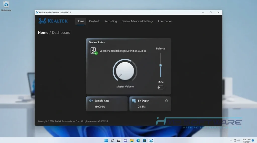 Realtek High Definition Audio Drivers 6.0.9963.1 Dashboard Windows 11 by HMD Software