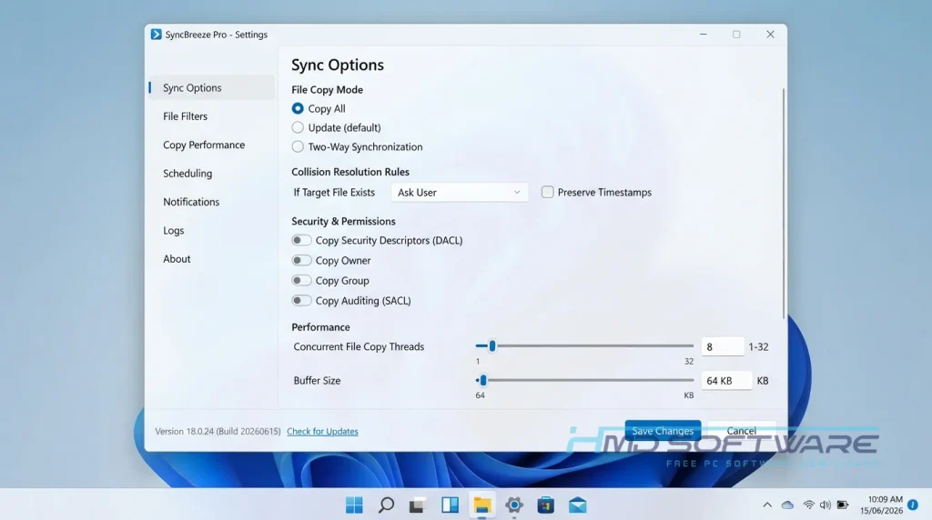 SyncBreeze 2026 18.0.24 settings window display By HMD Software