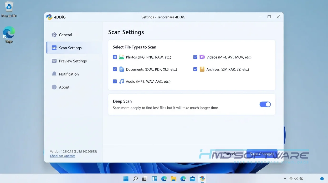 Tenorshare 4DDiG 10.8.0.15 scan settings By HMD Software