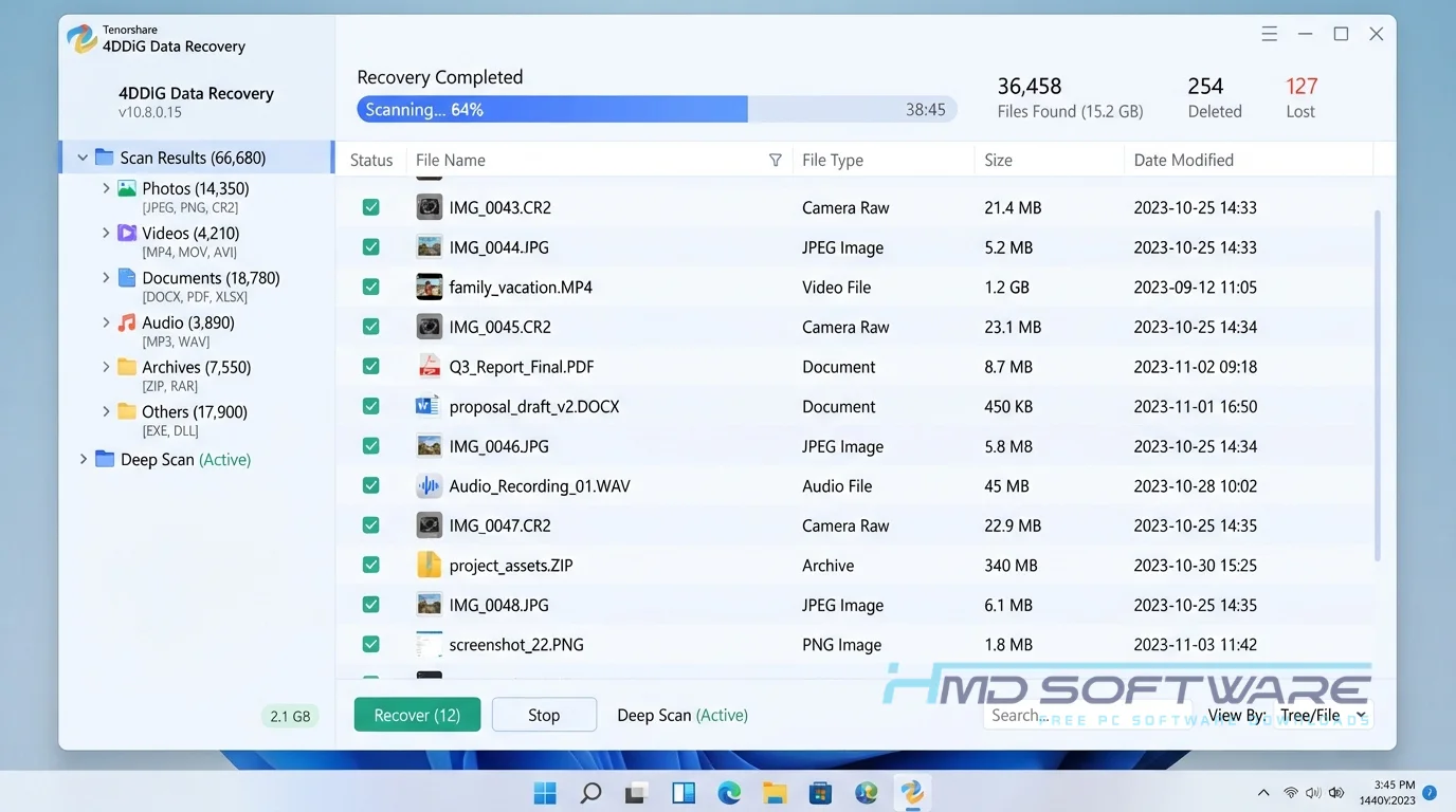 Tenorshare 4DDiG 10.8.0.15 scanning interface By HMD Software