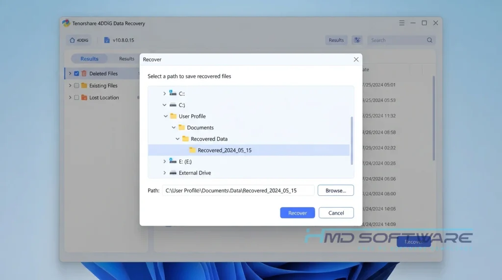 Tenorshare 4DDiG modal dialog open By HMD Software