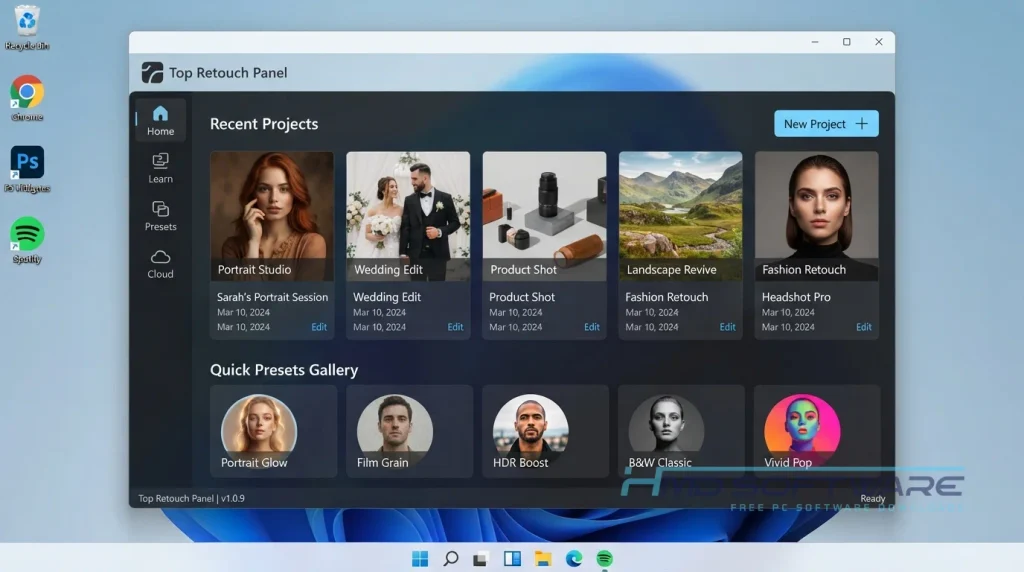 Top Retouch Panel 1.0.9 dashboard display By HMD Software