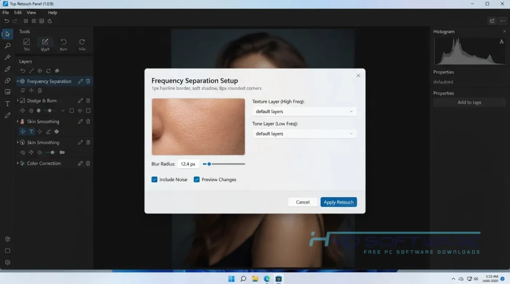 Top Retouch Panel Modal dialog in photo editor By HMD Software