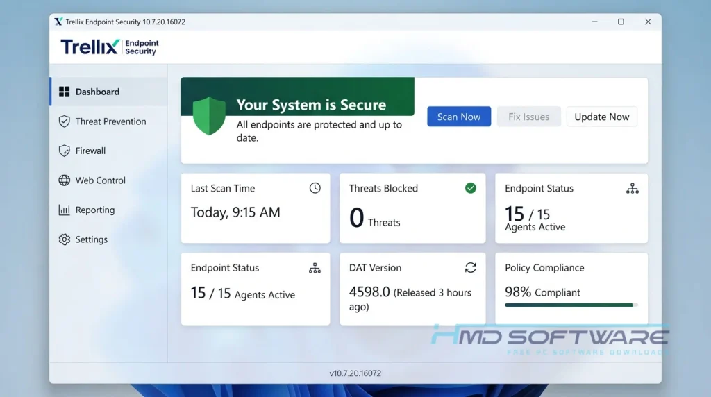Trellix Endpoint Security 10.7.20.16072 Dashboard interface By HMD Software