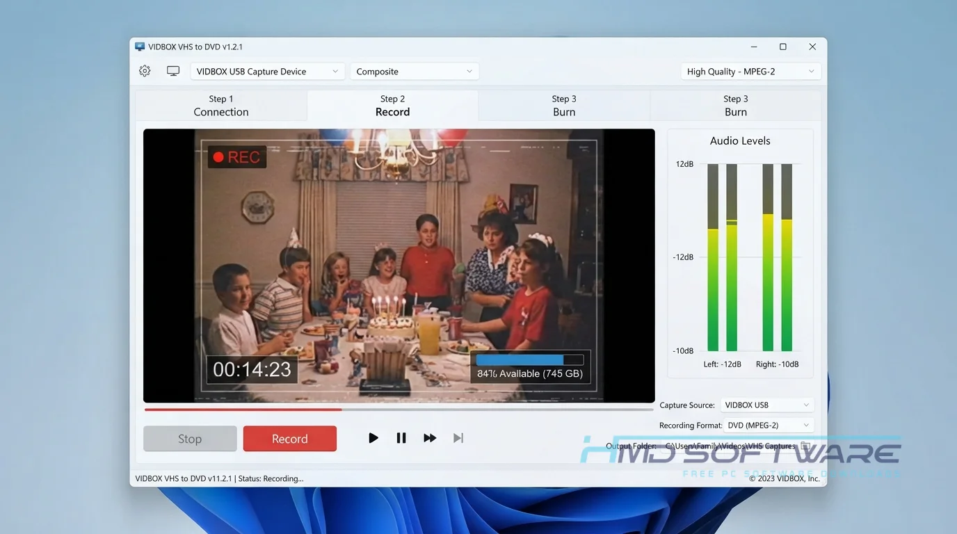VIDBOX VHS to DVD 11.2.1 capture workspace interface By HMD Software