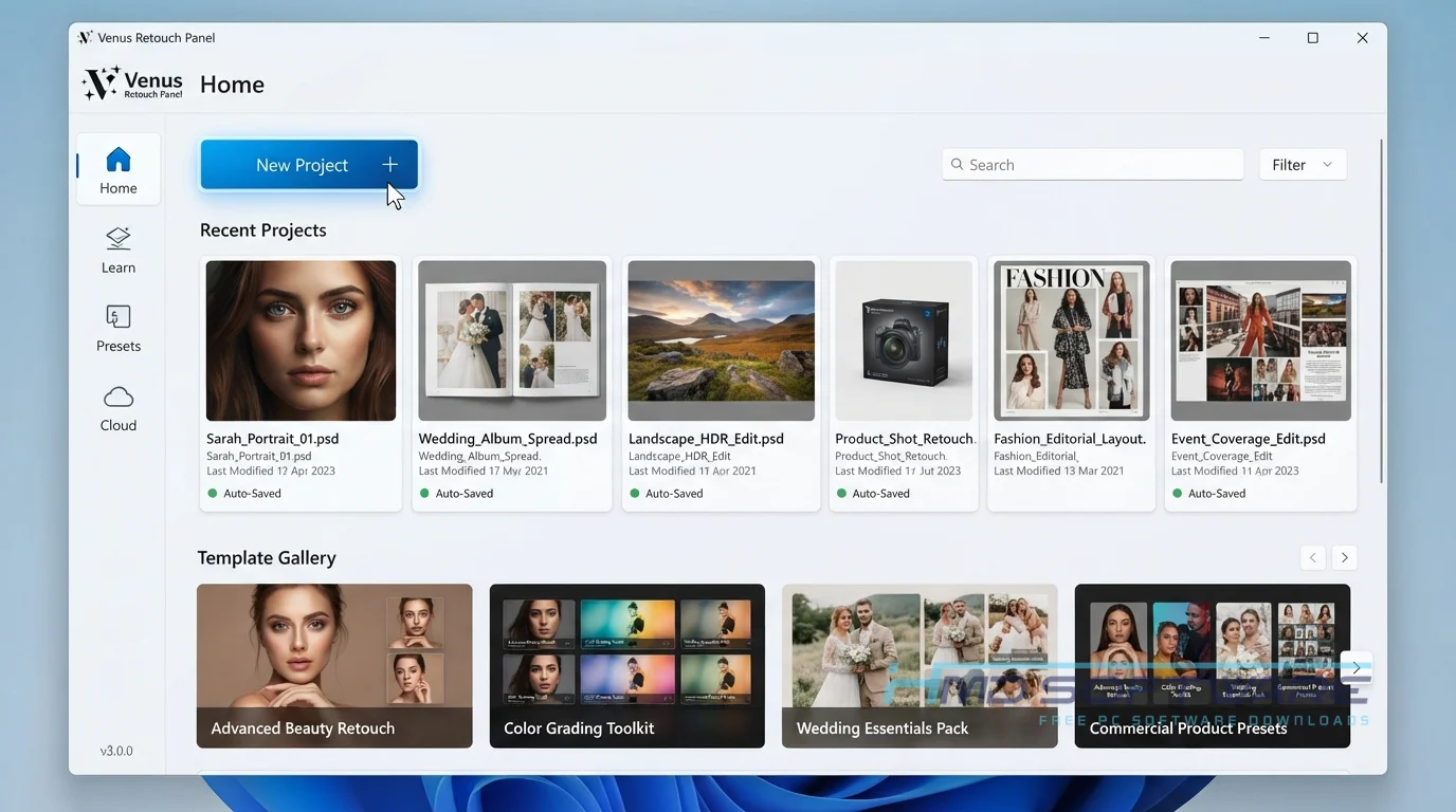 Venus Retouch Panel 2026 3.0.0 home screen By HMD Software
