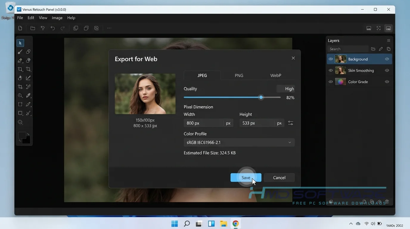 Venus Retouch Panel 2026 save dialog By HMD Software