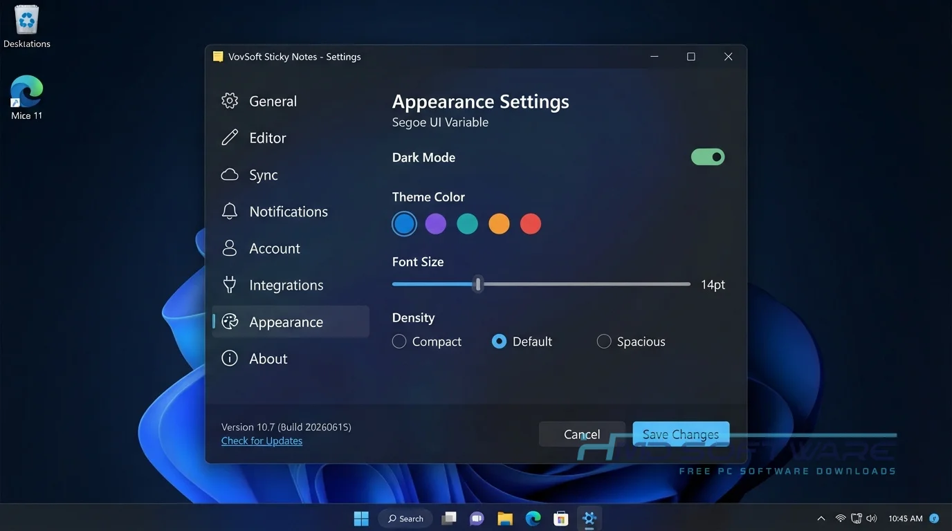 VovSoft Sticky Notes settings windows By HMD Software