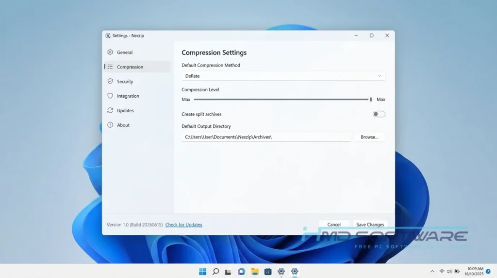 WPZStudio Nexzip settings window displayed By HMD Software