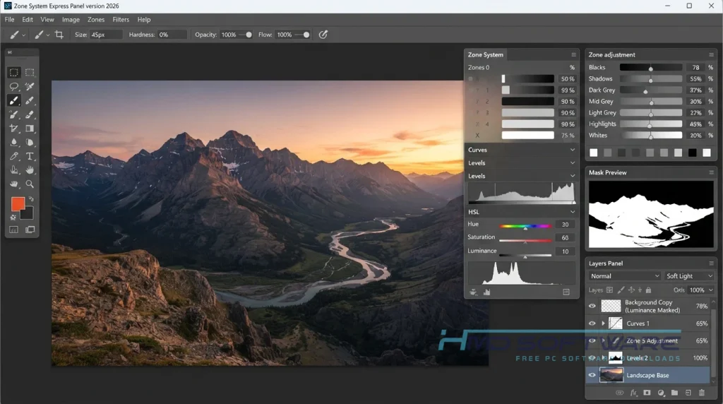Zone System Express Panel Desktop application interface windows By HMD Software